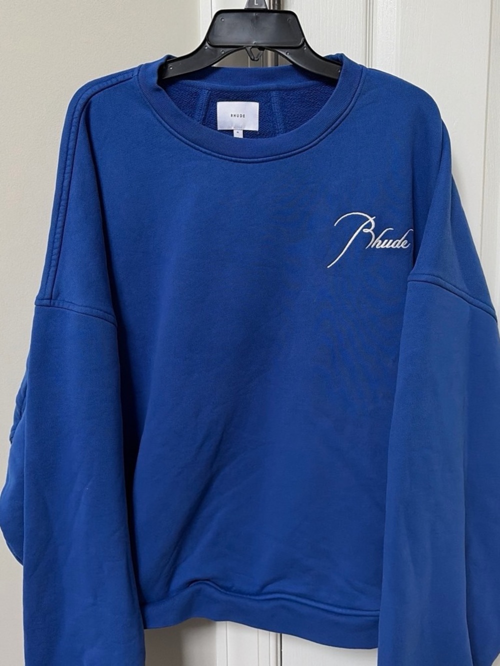Rhude Men's Cobalt Blue Cursive Crewneck Sweatshirt